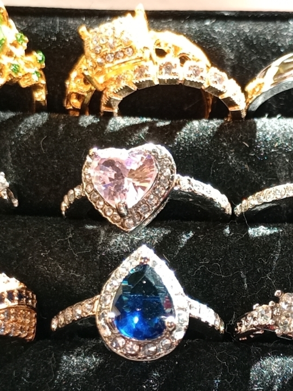 Ring Silver Tone Heart Pink & Teardrop Blue Gemstone Ring Set/Lot/SOLD